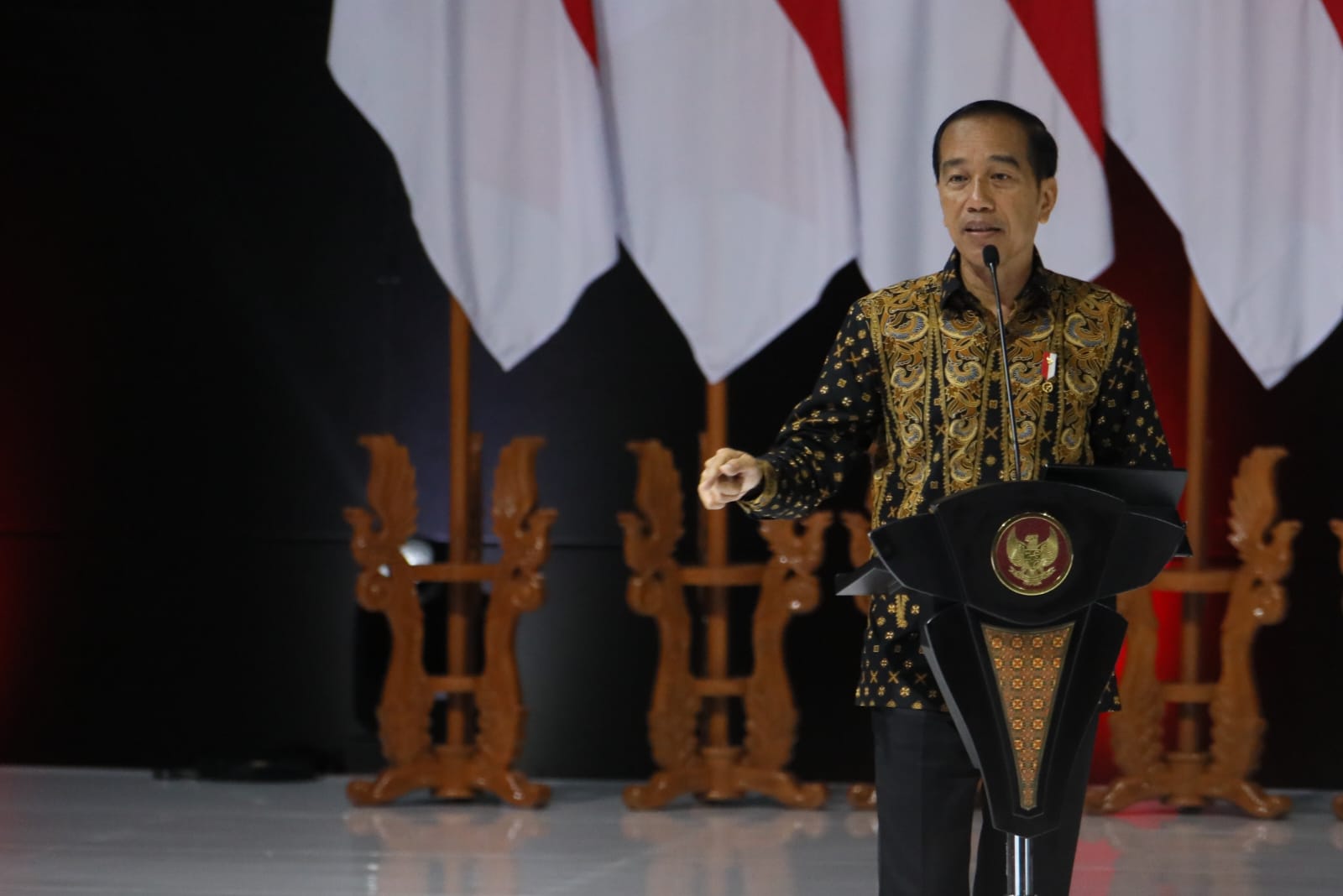 Presiden Joko Widodo saat memberi arahan pada Rakornas Kepala Daerah dan Forkopimda Tahun 2023 di Sentul International Convention Center (SICC), Kabupaten Bogor, Selasa (17/1/2023). FOTO: Puspen Kemendagri