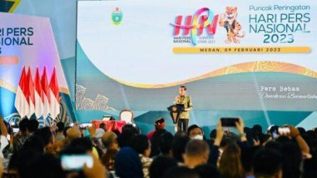 Presiden Joko Widodo menyampaikan sambutannya pada Puncak Peringatan Hari Pers Nasional Tahun 2023 di Gedung Serbaguna Pemerintah Provinsi Sumatra Utara, Kabupaten Deli Serdang, Kamis, (9/2/2023). Foto: BPMI Setpres