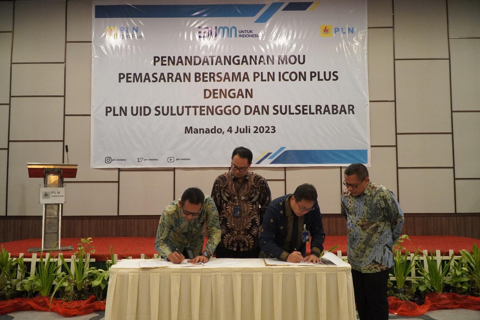 Penandatanganan MoU Pemasaran bersama PLN Icon Plus dengan PLN UID Suluttenggo dan Sulselrabar, Selasa (4/7/2023) di Manado.IST