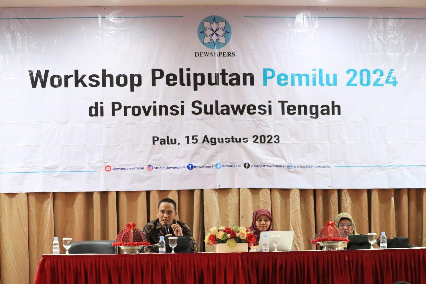 Suasana workshop peliputan Pemilu 2024 yang dilaksanakan Dewan Pers di Hotel Sutan Raja Palu, Selasa (15/8/2023). Foto: Irwan
